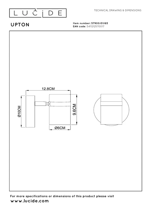 Lucide UPTON - Plafondspot - 1xGU10 - Fumé - technisch